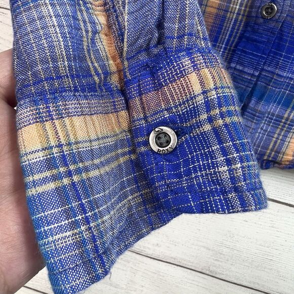Roxy Womens Blue Orange Flannel Shirt Plaid Long Sleeve Button Up Viscose Size M - Picture 6 of 12
